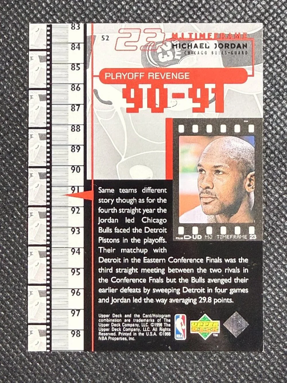 1998 Upper Deck Living Legend #52 Michael Jordan 90-91 Chicago Bulls HOF
